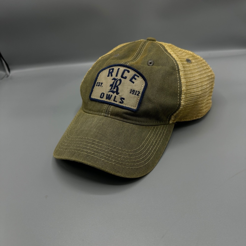 Legacy Athletic Rice Owls Trucker Hat Olive Green Tan Mesh Snapback Cap Est 1912